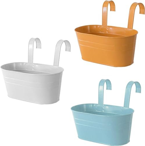 3Pcs Pots de Fleurs à Suspendre Métal avec Double Crochet Pot Plante Supendu sans Trou de Drainage pour Décoration Jardin Balcon Terrasse Intérieur ou Extérieur