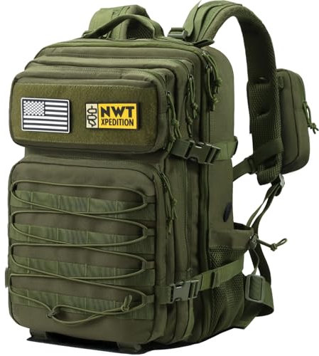NWT XPEDITION Militärischer taktischer Rucksack – robuster Arbeits- und Molle-Laptop-Rucksack, Armee-Assault Pack für Wandern, Camping, Reisen, Angeln, Fitnessstudio, Grün , Large, Militär