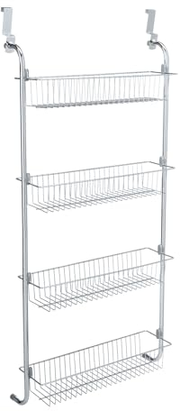 WENKO Türregal XL, Regal zum Einhängen, mit 4 Körben aus verchromtem Stahl, Hängeregal ideal für Küche und Bad, 50 x 109 x 14 cm