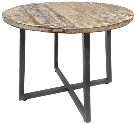 casamia Couchtisch rund 60 cm Wohnzimmer Beistelltisch Kannes Metall-Gestell Farbe weiß gekälkt