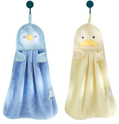 Toalla de Manos Infantil, 2 Piezas Toalla Colegio Absorbente para Colgar con Ojal, Toalla Absorbente para Colgar, para Cocina Baño