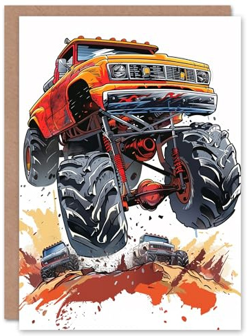Artery8 Monster Trucks Fun Dynamic Action Shot Design Blank For Him Or Her Art Birthday Card