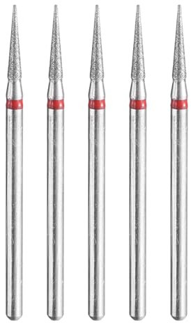 sourcing map 5pcs 200-230 Grits Diamond Grinding Bit 2mm Tapered Head 2.35mm Shank 10mm Length Stone Sanding Drill Bits Rotary Tool for Ceramic Glass Nails Grinding Polishing