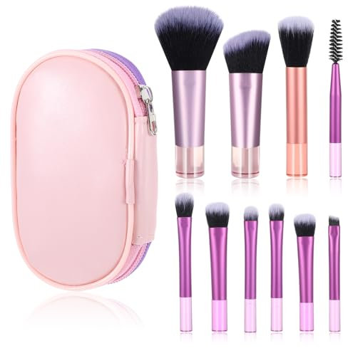 10 Stück Reise Pinselset Makeup Mini Make Up Pinsel Set mit Aufbewahrungstasche Kosmetikpinsel Set Tragbarer Schminkpinsel Set zum Bürsten von Wimpern Foundation Lidschatten Kontur Rouge