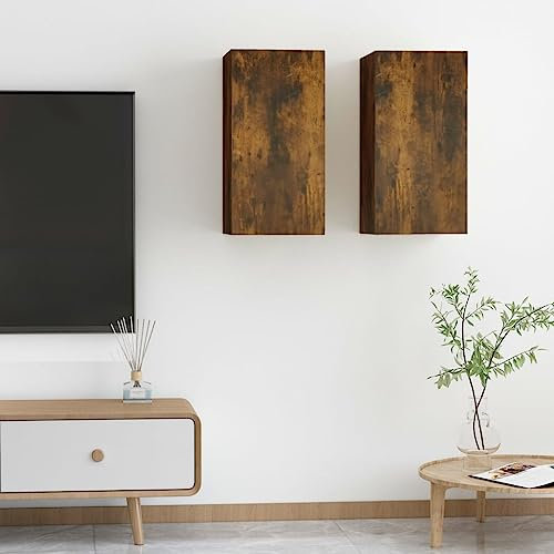 Rustikale Eiche, Wandmontage, Aufbewahrungsschrank, 2er-Set, für Küche, Badezimmer, Wohnzimmer, schwebende Medien, Hängeschrank, Heimbüro, Möbel mit schwimmender Konsole, Stall (31 cm)