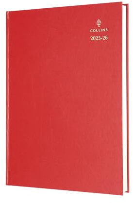 Collins 'Desk' 12 Month Mid/Academic Year Planner, July 2025-July 2026-40M.15-2526 - Week-to-View Appointments Diary, A4 Hard Cover, Red