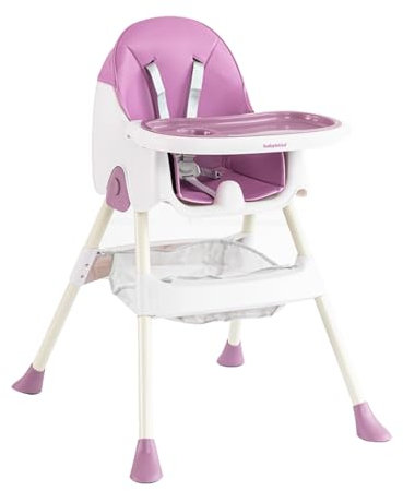 K IKIDO Hochstuhl Baby, Kinderhochstuhl, klappbarer und verstellbarer Babynahrungsstuhl, für 6 Monate bis 3 Jahre (15 kg), mit Brett und Aufbewahrungstasche (Lila)