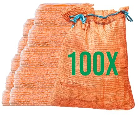 Bazko 100 Sacs Filet Raschel 50x80 cm 30kg Orange Filet à Cordon de Serrage | Sac à Pommes de Terre et Oignons, Fruits, Légumes, Sac pour Bois de Chauffage