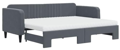 vidaXL Tagesbett, Sofabett Ausziehbar mit Matratzen, Gästebett Schlafsofa für Schlafzimmer Wohnzimmer, Sofa Ausziehbett, Dunkelgrau 80x200cm Samt