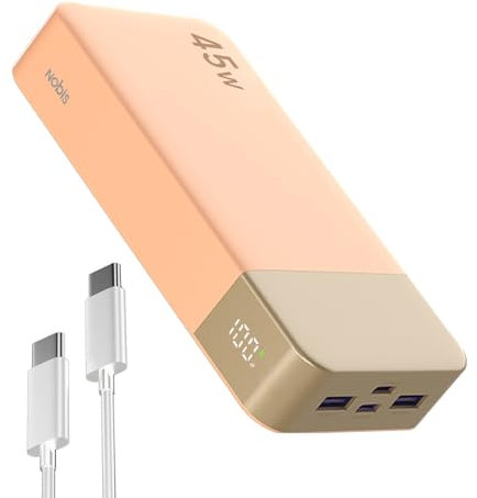 Nobis Power Bank 20000mAh Powerbank 45W Ricarica Rapida Caricatore Portatile USB C In & Out, 4 Porte Portable Charger con Display Digitale a LED, Compatibile con MacBook Phone 15 S23 (Arancione)