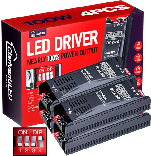 ClarivantiLED LED Trafo Dimmbar 12V 100W 8.33A 4pcs Transformator AC 220V 230V auf 12V DC Netzteil Power Supply für LED Strip Netzteil 12V Konstantspannungs Power Supply für Beleuchtung