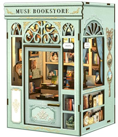 CUTEBEE Kit Book Nook Maquetas - Estantería 3D DIY Miniature House Casa de Madera Miniature, Decoración para Oficina y Amantes de Libros para Adultos (Muse Bookstore)