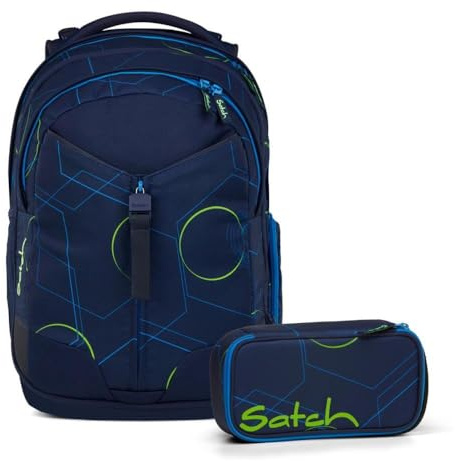 Satch Match Schulrucksack Set 2tlg. inkl. Schlamperbox (Blue Tech)
