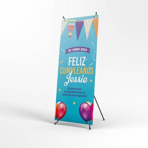 Cartel Personalizado - Photocall Cumpleaños con Fecha y Nombre Personalizable - Pancarta Personalizada con Estructura 70x180 cm - Feliz cumpleaños Decoracion - Feliz Aniversario