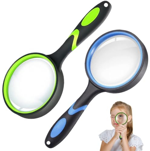 2 Pezzi 10x Alta Definizione Lente Ingrandimento Bambini, 75 mm Mano Magnifying Glass, Antiscivolo e Infrangibile Lente D'ingrandimento Portatile per Libri, Mappe e Osservazione Degli Insetti