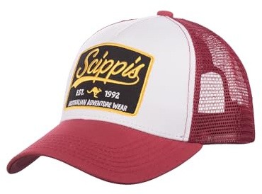 SCIPPIS Unisex Trucker Cap Redford – Retro Baseballcap Rot Weiß mit Mesh und Logo Patch