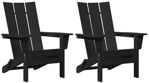 vidaXL Adirondack Folding Chairs 2 pcs Black 74.5 x 80.5 x 90cm HDPE, Adirondack Chair Foldable Black 74.5 x 80.5 x 90cm HDPE