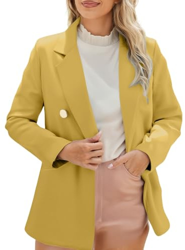 Blazer da donna UK con risvolto a tacca a maniche lunghe aperto sul davanti cardigan Business Casual lavoro ufficio giacca blazer, Oro rosa, XXL