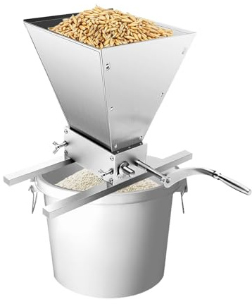 Mqwdxzfes 4L Edelstahl-Getreidemühle, Manuelle Getreidequetsche mit Skala, Malzmühle Futtermühle Grainmühle Schrotmühle Haferquetsche Verstellbare MalzmüHle für das Mahlen Gerste, Weizen, Körnern