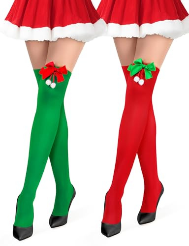 Kiiwah 2 Paia Calzini Lunghi Donna per Natale, Calze Al Ginocchio Parigine Natalizi per Feste Cosplay