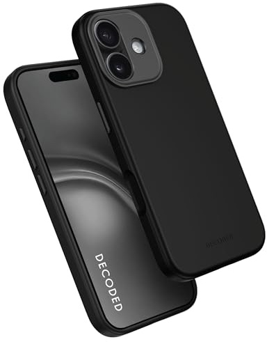 Decoded Silikonhülle für iPhone 17, Premium Soft-Touch, Antibakterielle Beschichtung, MagSafe Kompatibel, Fallschutz, Kratzfest, Metallknöpfe, Fester Griff, Schwarz