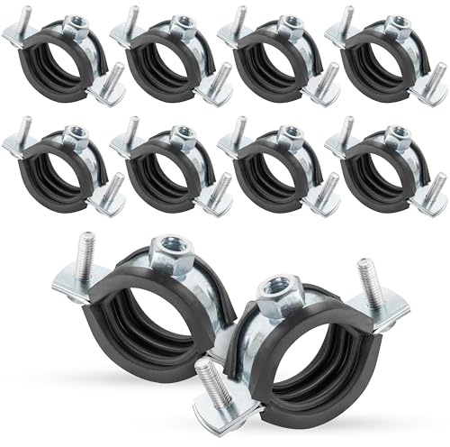 Poppstar 10x Schraubrohrschellen (Spannbereich 32-35 mm, 1), mit Stockschrauben M8*90 und Dübeln, W1 Stahl verzinkt