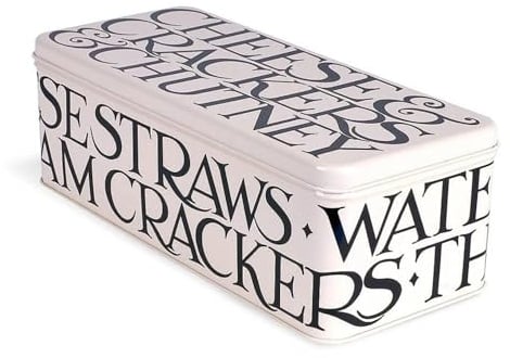 Elite Gift Boxes Emma Bridgewater 'Black Toast' Long Rectangular Steel Tin - Biscuit, Cracker & Cheese Straw Storage Container - Black & Cream - 24 cm x 10cm