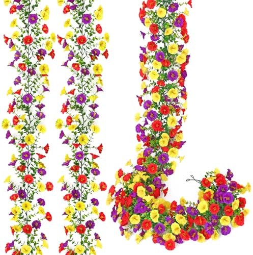 Dremisland 2PCS Artificial Flower Vines 5.9FT Artificial Morning Glory Flower Garland UV Resistant Fake Floral Vine Hanging Spring Wild Flower Garland for Home Mantle Garden Wedding Backdrop Decor