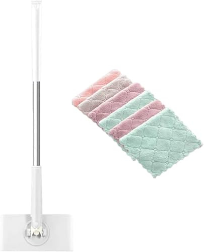 Snap Grip Mini Mop,Cloth Changing Mini Mop + Magic Cleaning Cloth*6,Automatic Gripping or Releasing,360° Rotating Head & Universal Compatibility,Wet/Dry Use for Multi Cleaning (White, 36in+Cloth*10)