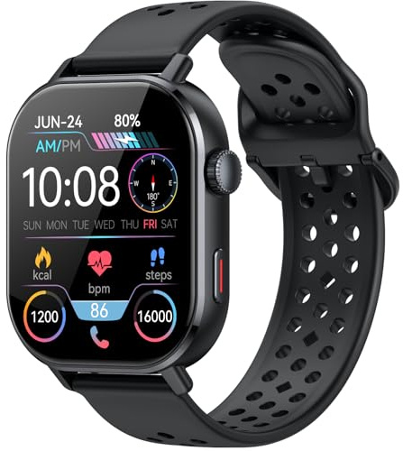 Smartwatch Herren GPS, 2.06'' AMOLED Militär Display Smart Watch mit Bluetooth Anruf, 178+Sportmodi Fitness Tracker Kompass Luftdruck Höhe, 5ATM Wasserdicht Sportuhr SOS Schrittzähler Uhr Schwarz