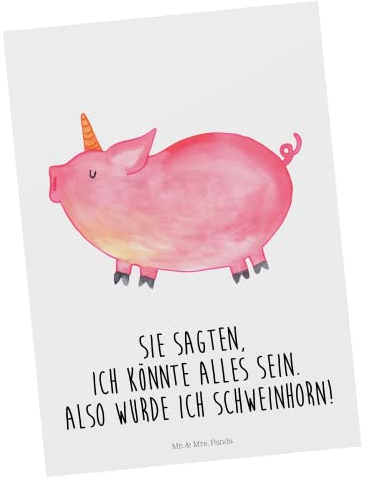 Mr. & Mrs. Panda Postkarte Einhorn Schwein - Geschenk, Einhorn Deko, Einhörner, Bauer, Unicorn, Einladungskarte, Dankeskarte, Ansichtskarte,