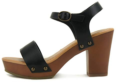 Soda CHIVAS ~ Damen Bold Buckles Nieten Keilsandalen, Schwarze Ts, 40 EU