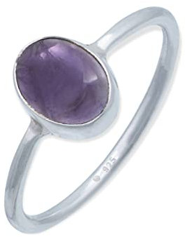 mantraroma Silber Ring Damen 925 Amethyst Edelstein lila schlicht modern