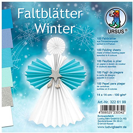 Ursus 3226199 - Faltblätter Winter, aus Tonzeichenpapier 130 g/qm, 100 Blatt in 6 Farben, ca. 14 x 14 cm, durchgefärbt, hohe Farbbrillanz und Lichtbeständigkeit, ideal für schöne Faltfiguren