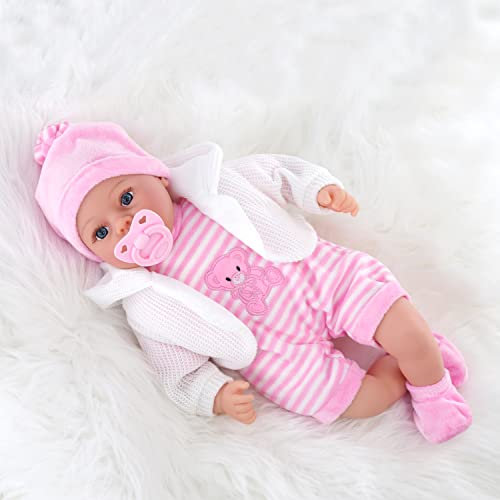 The Magic Toy Shop BiBi Doll 18-Inch Baby Doll Petal with 16 Baby Sounds – Realistic Newborn Girl with Dummy, Soft Vinyl Body & Pink Outfit – for Girls and Boys Age 18 Months+