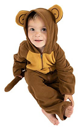 Cuddle Club Tuta in Pile per Neonati – Romper con Cappuccio Caldo e Versatile per Bimbi e Bambini Piccoli - Monkey - Brown/Tan - 12-18m
