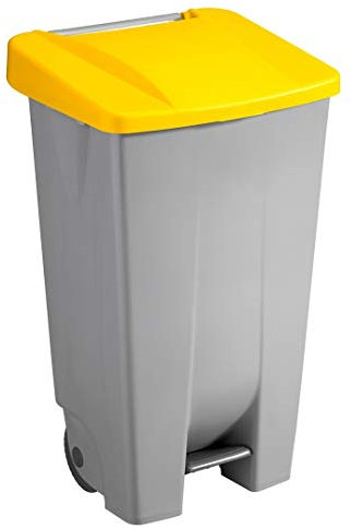 Sunware Basic Poubelle 80 l – 49 x 41 x 75 cm – avec roues, pédale, poignée – Gris/jaune