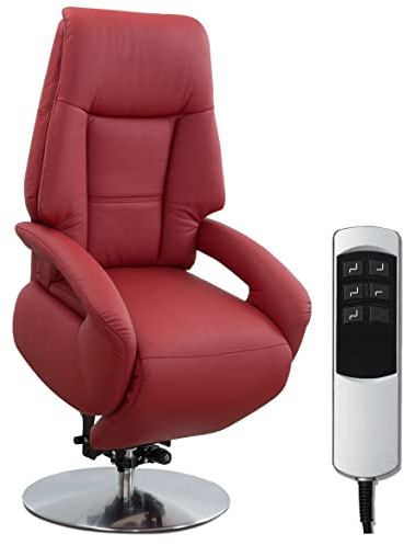 Cavadore Ledersessel Edinburgh / Fernsehsessel mit Aufstehhilfe, elektrisch verstellbarer Relaxfunktion / 2 E-Motoren / 74 x 114 x 77 / Echtleder: rot