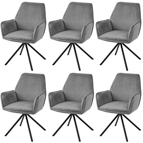 Mendler 6er-Set Esszimmerstuhl HWC-G67 Samt - dunkelgrau, Beine schwarz | Küchenstuhl, Armlehne, drehbar Auto-Position