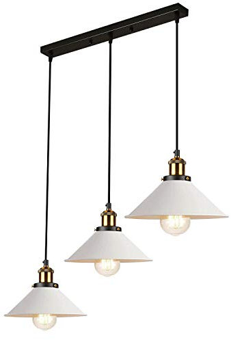 Industrielle Vintage Loft Küche Bar 3 Leuchten Armaturen Deckenleuchten Kronleuchter Kegel Metall Lampenschirm Hängeleuchte Lampe Leuchte für Wohnzimmer Esszimmer Schlafzimmer (weiß)