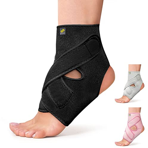 Bracoo Sprunggelenkbandage, Verstellbare Bandage Fußgelenk, Atmungsaktive Knöchelbandage für Plantarfasziitis, Arthritis, Sehnenscheidenentzündung, Knöchelverstauchung, Fersensporn, FS10, Schwarz, S/M