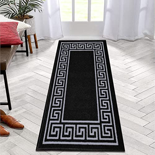 B&B Non-Slip Washable Large Entrance Door mat | 66 x 120 cm Outdoor and Indoor Dog Muddy Paws Floor Protector, Hallway, Bath and Kitchen Anti-Slip Mats - Greeky Rug - Dark Grey & Cream