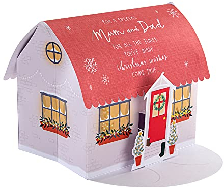Hallmark Weihnachtskarte Mama & Papa Weihnachtskarte 3D & Pop Up Karte Weihnachtsmann Grotte Haus Rot