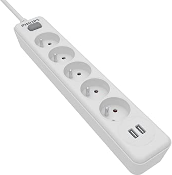 Philips 5-Fach Steckdose - SPN3052WB/19-230V - Weiß - mit USB - Hauptschalter