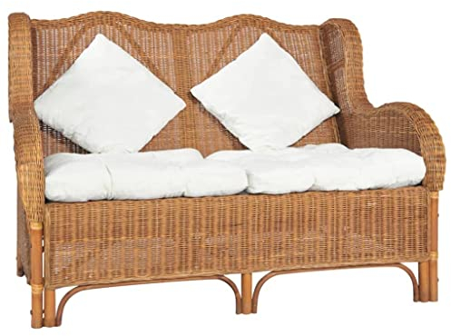 vidaXL 2-Sitzer-Sofa Hellbraun Natur Rattan und Leinen