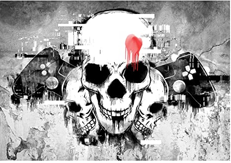WallArena - Vlies Fototapete Gamer Gaming Totenkopf Skull Betonoptik Jungen 368x254 cm - Fototapeten - Tapeten - für Wohnzimmer Schlafzimmer - Vliestapete Wandtapete Tapete 3D Effekt- inkl. Kleister