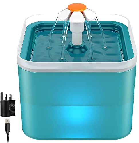 NICREW Cat Water Fountain for Drinking, 2L Cat Drinking Fountain with LED Light and Filter, Quiet Pet Water Dispenser, USB Powered with UK Plug, Green