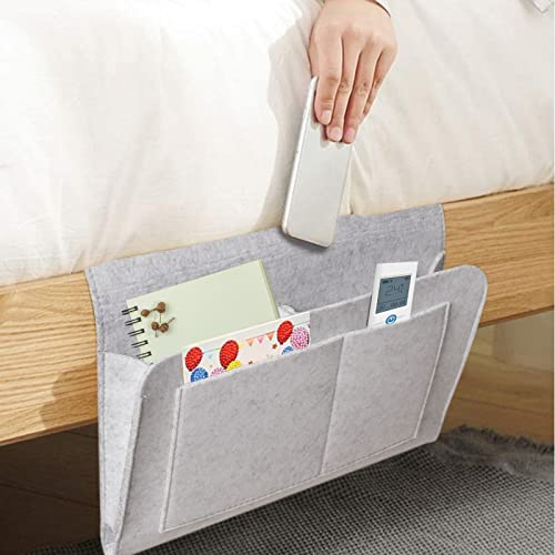 Houdao Filz Bett Organizer Zum Einhängen Bettorganizer Einhängen Filz Anti-Rutsch Bettaufhänger Organizer für Handy iPad Brille Buch Fernbedienung(Hellgrau)