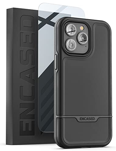 ENCASED Rebel Series Designed for iPhone 14 PRO MAX Case with Tempered Screen Protector, Ultra Shockproof Military Grade 10Ft Drop Rated Heavy-duty Rugged Phone Cover (Black)