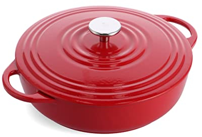 BK Cookware Bourgogne emailliertes Gusseisen 28cm/4L Dutch Oven Topf mit Deckel, induktionsgeeignet, runde Kasserolle zum Backen, Schmoren, Eintöpfe, Chili Rot